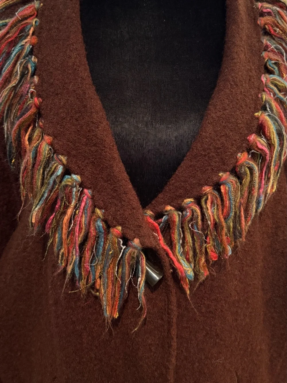 Lark Lane Brown 3X Wool Fringe Jacket Lagenlook Boho Artisan Art To Wear